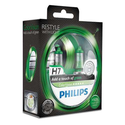 Лампа H7 Colorvision 12v (55w) Зеленый [ К-Кт 2 Шт ] Цена За К-Кт Philips арт. 12972CVPGS2 в Вианор