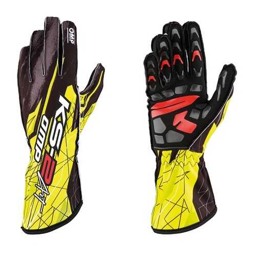 Перчатки для картинга KS-2 ART, чёрный/флуор. жёлтый, р-р M OMP Racing KK02748178M в Вианор